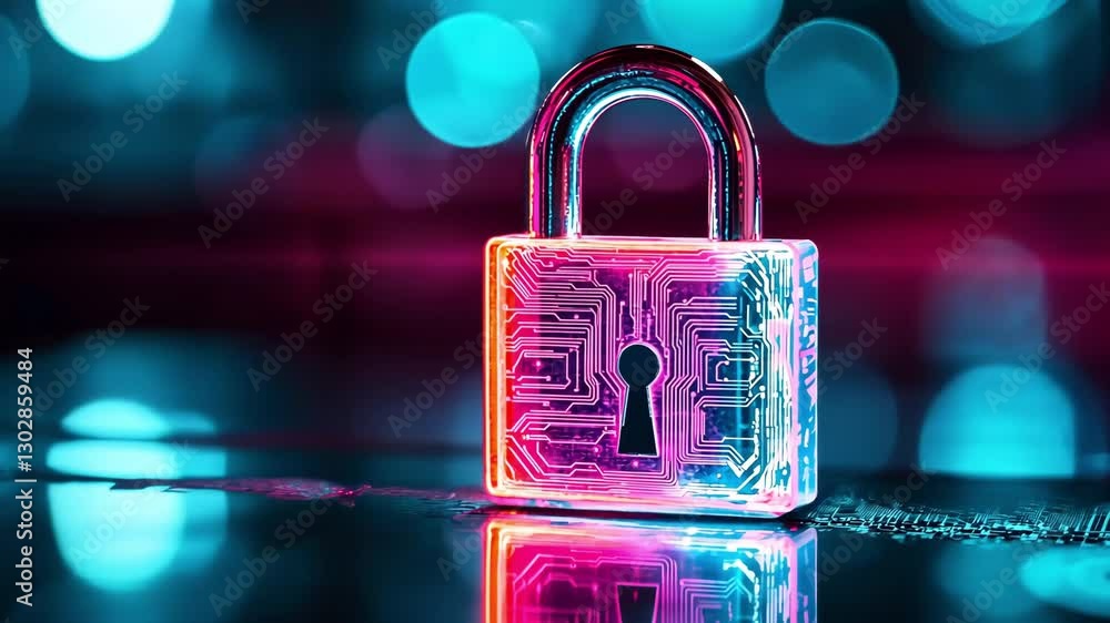 Poster glowing padlock with modern digital circuit design vibrant symbol of security and protection in tech