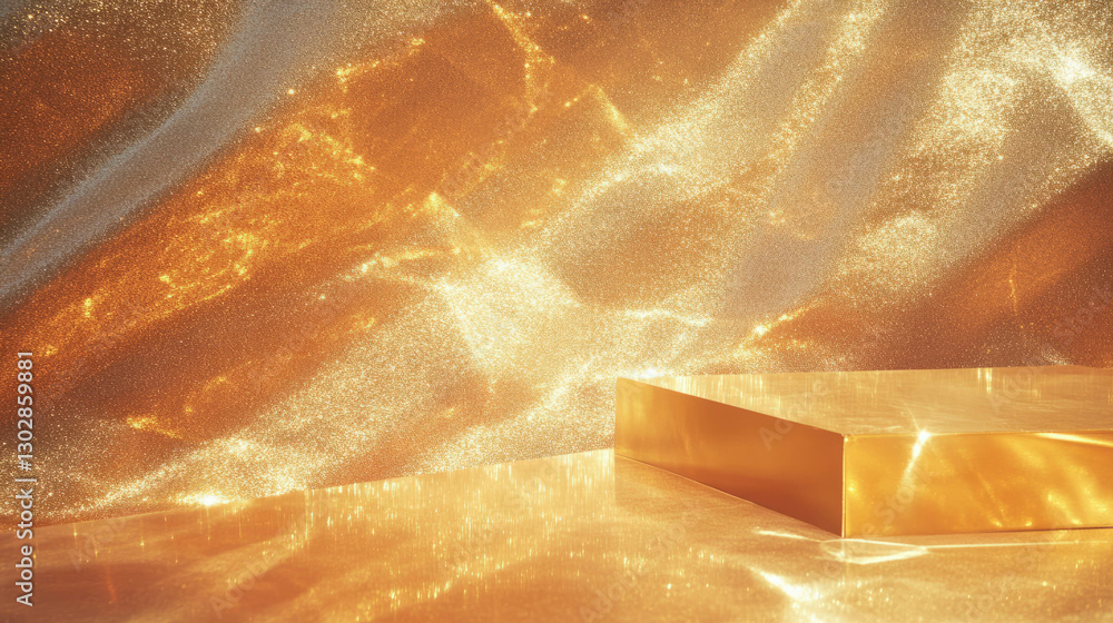 Aufkleber brushed gold podium with geometric pattern in luxurious abstract setting