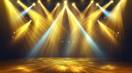 Fototapeta premium Stage Energy Captured in Concert Silhouettes, Bathed in Bright Yellow Lights