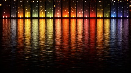 Obraz premium Colorful city lights reflected in water