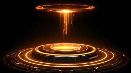 Futuristic Sci-fi Portal with Glowing Orange Light in Dark Environment