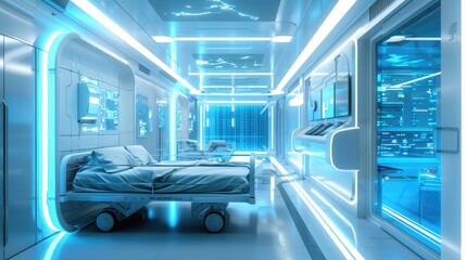 Fototapeta premium Hi-Tech Futuristic Hospital Room with Advanced Medical Equipment