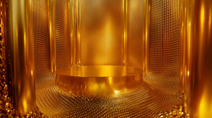 Elegant gold podium with chainmail texture for luxurious display design