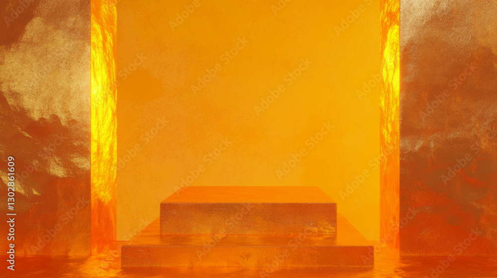 Poster luxurious gold podium with geometric design for modern display and presentation