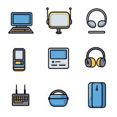 Gadget Icons Tech Devices Vector Illustration: Computer Headphones Mobile