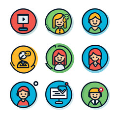 Animated avatars in circles represent diverse online interactions