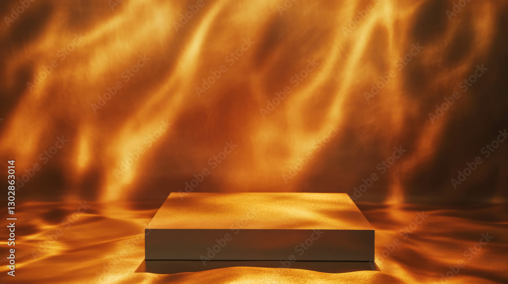 Poster minimalist matte gold podium on abstract golden background for product display