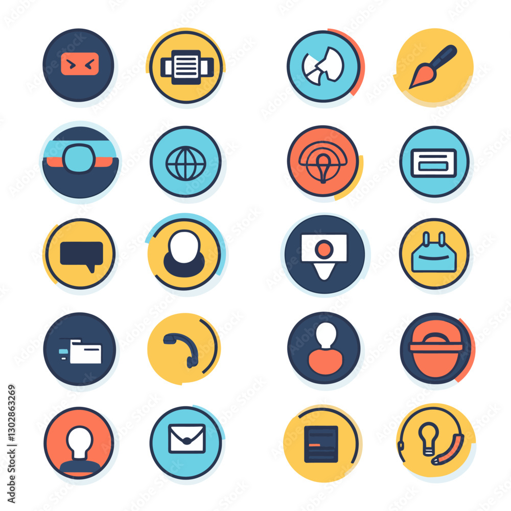 Poster vector icon set with coding, web development, and business concepts