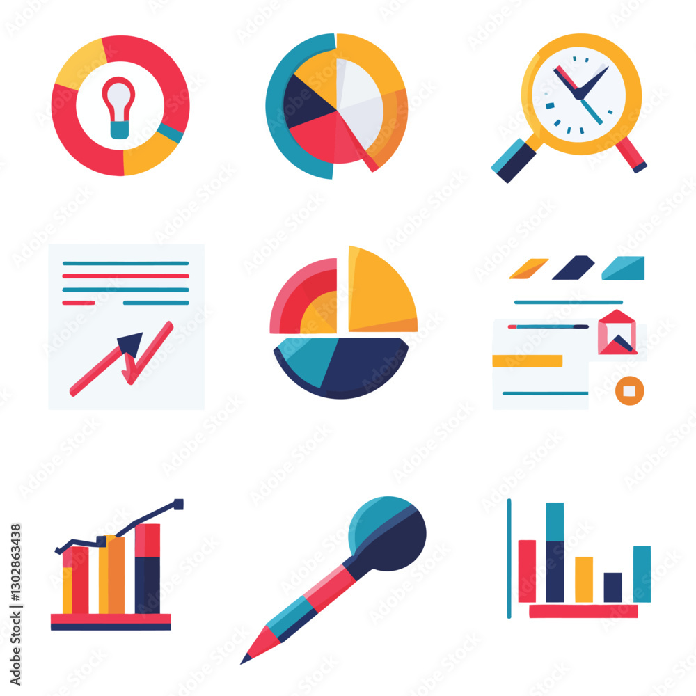 Poster data visualization icon set with charts, graphs, and analytics symbols