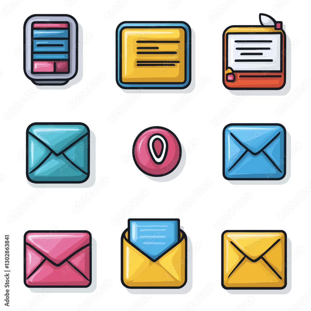 Poster digital communication icons illustrating email inbox message mail system