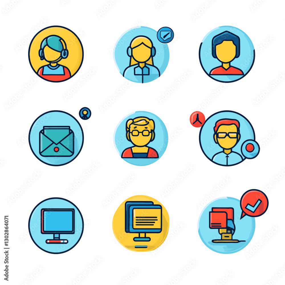 Poster set of communication avatars and computer icons for web and interface