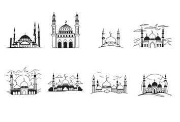 Mosques,Hand painted mosque vector silhouette.

