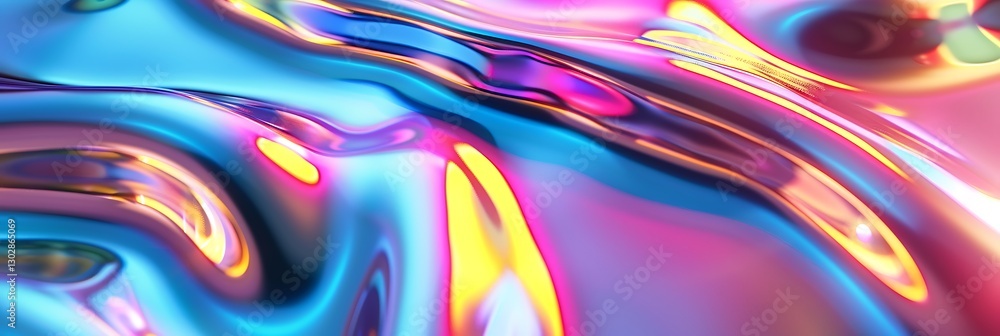 Poster abstract iridescent liquid with swirling colors and glossy reflections, creating a vibrant and futur