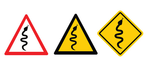 Obraz premium Stop, no snake. Warning, Prohibition sign. Tropical wildlife reptiles. Poisoned serpents. Snake silhouette. Animal icon. Wild life symbol. Reptile snake. Attention venomous snake. Beware of snakes.