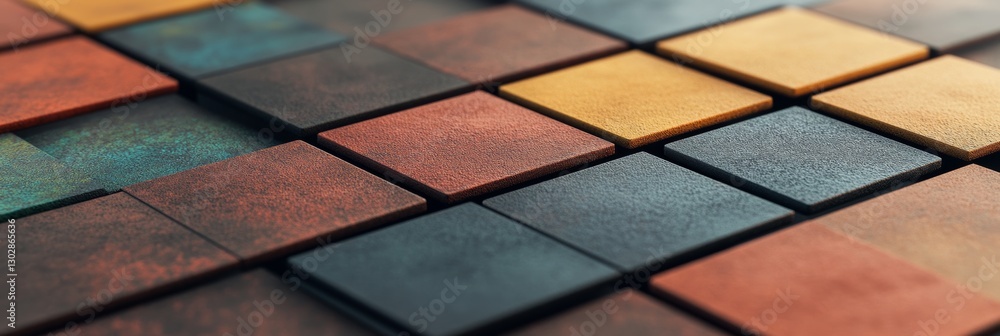 Poster colorful 3d blocks arranged in intricate pattern on surface