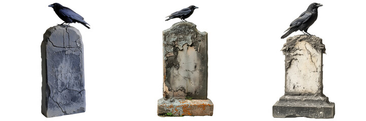Eerie atmosphere crows perched on gravestones in cemetery photography