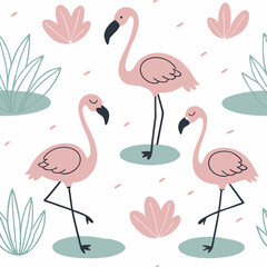 Cute pink flamingo seamless pattern