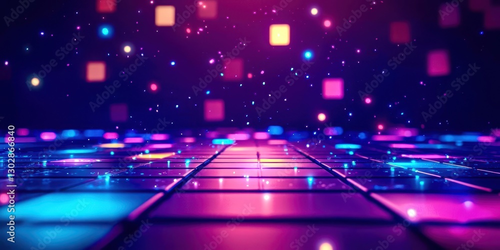 Poster colorful background with many small squares and dots