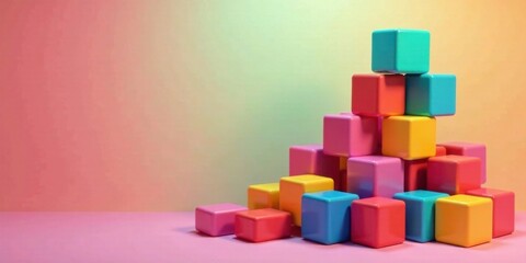 Obraz premium A Colorful Arrangement of Cubes Forming an Ascending Structure on a Pastel Surface