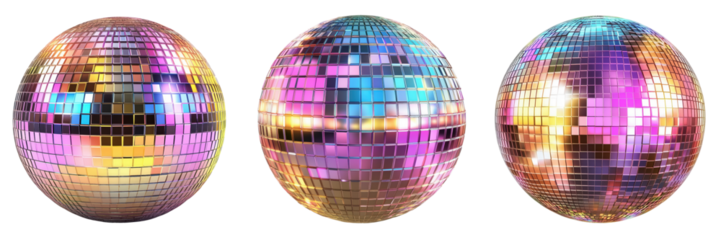 Indoor art installation with dazzling disco balls reflecting colors