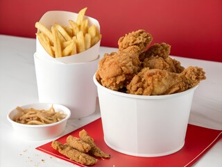 Fried Chicken and French Fries Takeout Meal