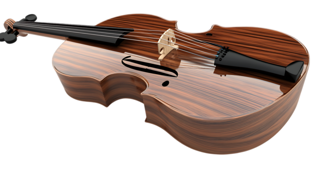 Close up of a polished wooden double bass.