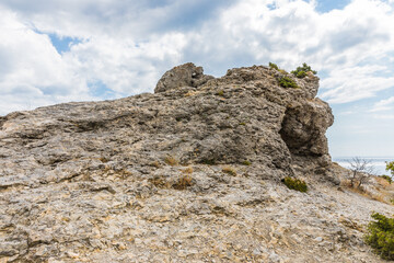 Rocks on the Golitsyn Trail is a mountain path cut into the slope of Mount Koba-Kaya, located along the coastline southwest of the village of Novy Svet, Crimea, Russia.