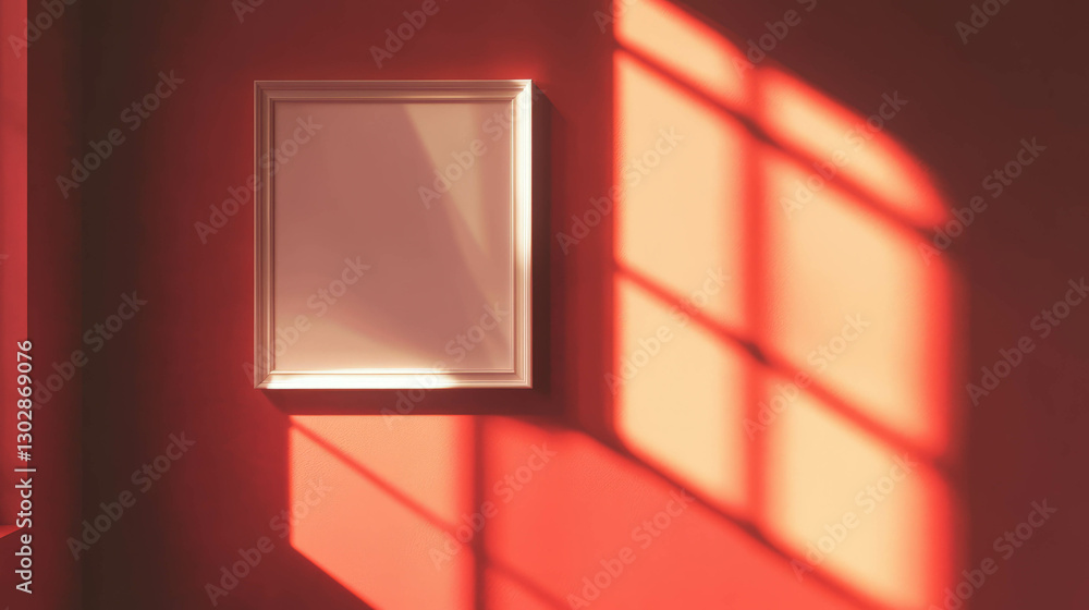 Poster minimalist frame on vibrant wall with playful shadow patterns for artistic decor