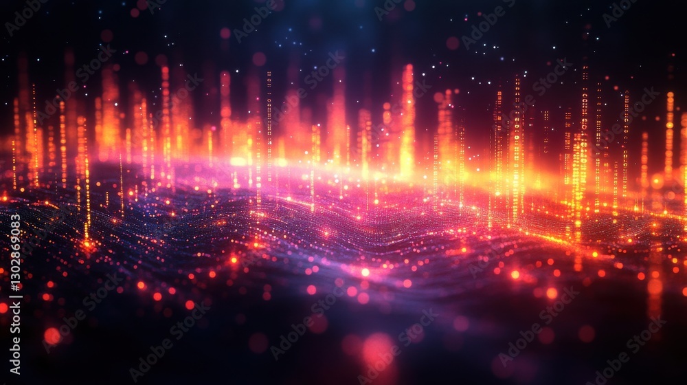 Poster abstract digital waveforms and lights depicting modern technology background
