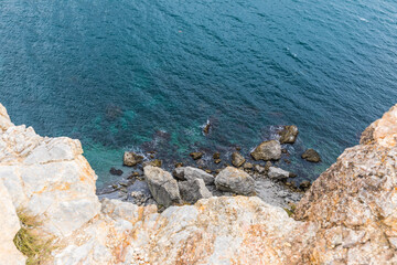 Views from the Golitsyn Trail - a mountain trail carved on the slope of Mount Koba-Kaya, located along the coastline southwest of the village of Novy Svet, Crimea, Russia