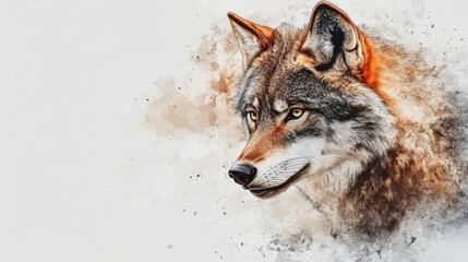 Obraz premium detailed watercolor painting of eastern wolf with intricate shading on white background, capturing wolf intense gaze and natural beauty