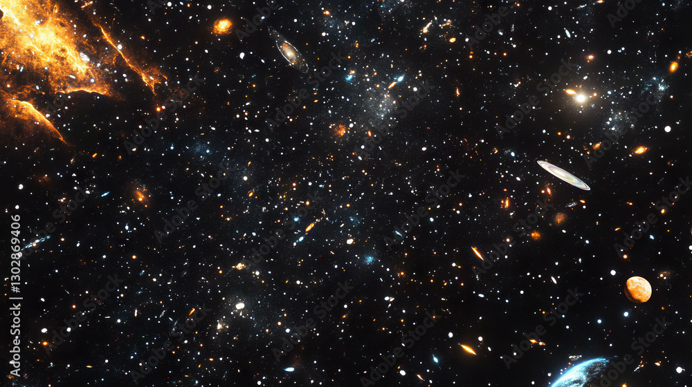 Poster mysterious cosmic expanse with stars and planets in deep space