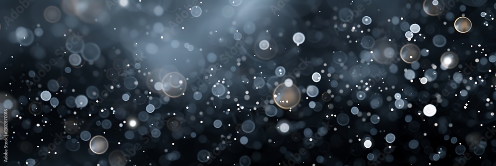 Poster abstract dark bokeh background with blurred white and silver lights creating a moody, atmospheric te