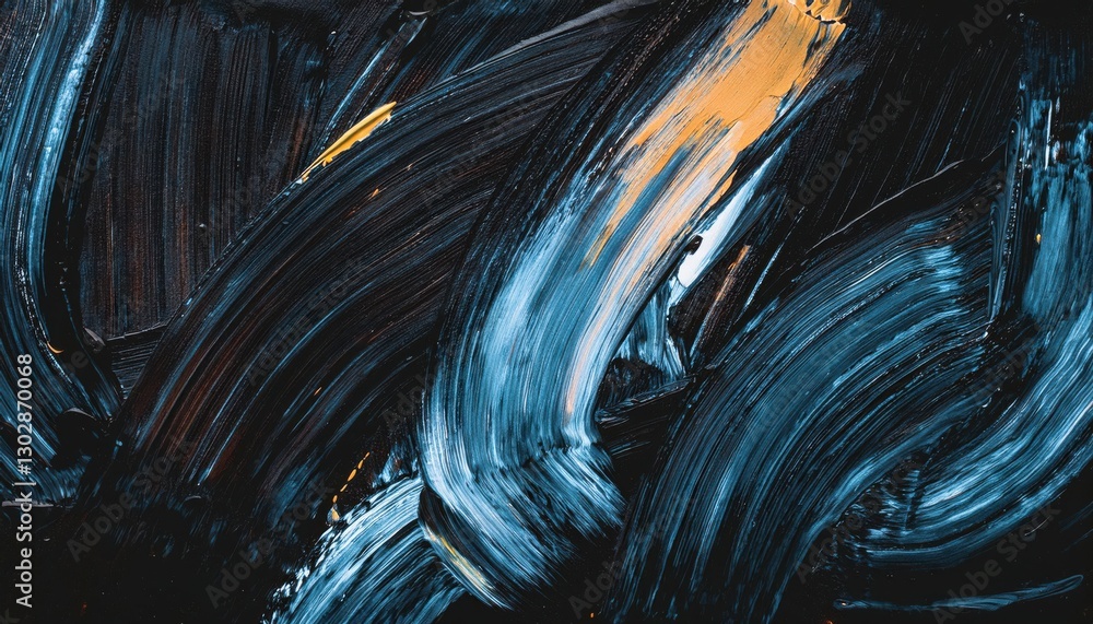 Poster abstract textured brushstroke painting with dark blue and orange swirls, modern artistic background 