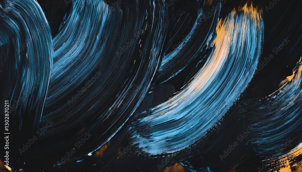 Poster abstract textured brushstroke painting with dark blue and orange swirls, modern artistic background 