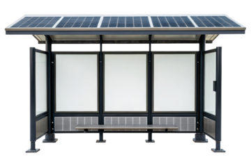 Solar powered bus stop with blank ads isolated with transparent background
