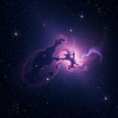 Mystical Purple Nebula in Deep Space with Glowing Stars