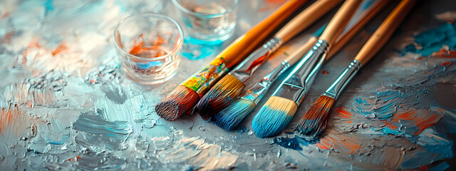 Obraz premium Colorful Artistic Composition with Brushes and Wine