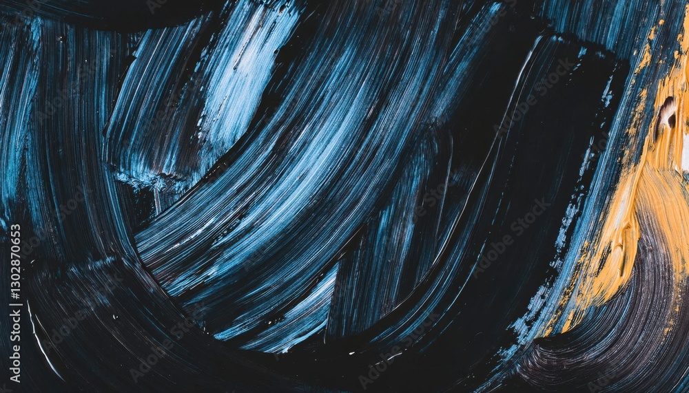 Poster abstract textured brushstroke painting with dark blue and orange swirls, modern artistic background 