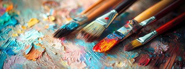 Obraz premium Colorful Artistic Composition with Brushes and Wine