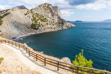 Views from the Golitsyn Trail - a mountain trail carved on the slope of Mount Koba-Kaya, located along the coastline southwest of the village of Novy Svet, Crimea, Russia