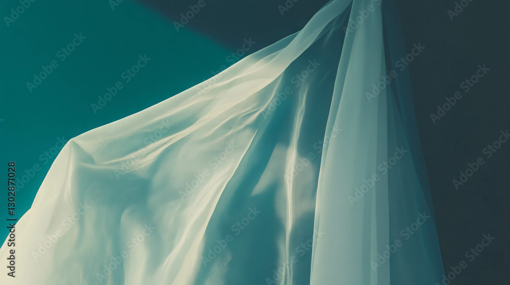 Poster Elegant white frame wrapped in sheer fabric with soft light and shadow play