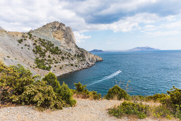 Views from the Golitsyn Trail - a mountain trail carved on the slope of Mount Koba-Kaya, located along the coastline southwest of the village of Novy Svet, Crimea, Russia