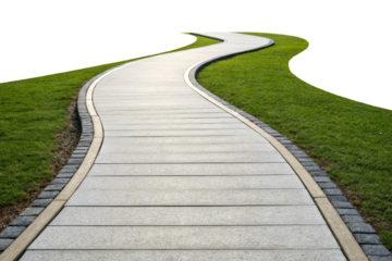 Curving walkway through a grassy park isolated with transparent background