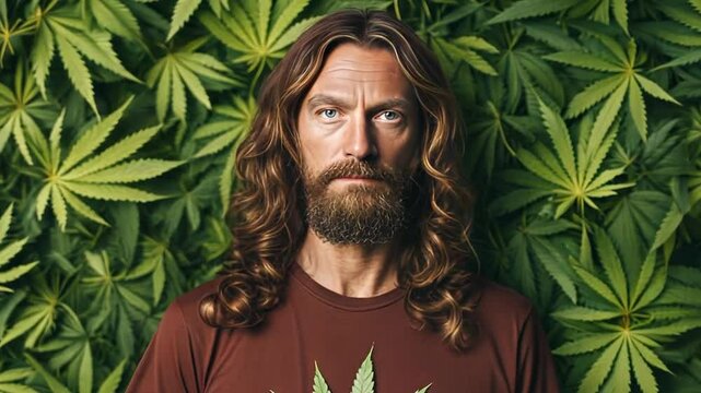Hippie person with marijuana t-shirt.