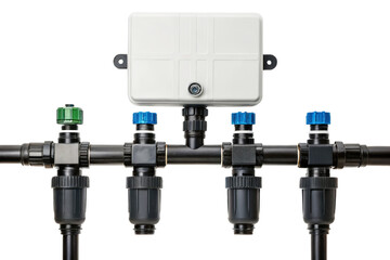 Irrigation system with multiple valves isolated with transparent background