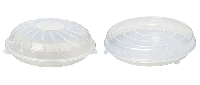 Two clear plastic food containers with lids isolated with transparent background