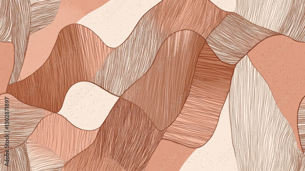 Poster abstract seamless pattern with ink pen drawing lines and earthy tones. design features wavy shapes a