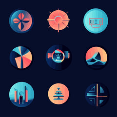 Abstract Geometric Icons in Circles: Modern Gradient Design Collection
