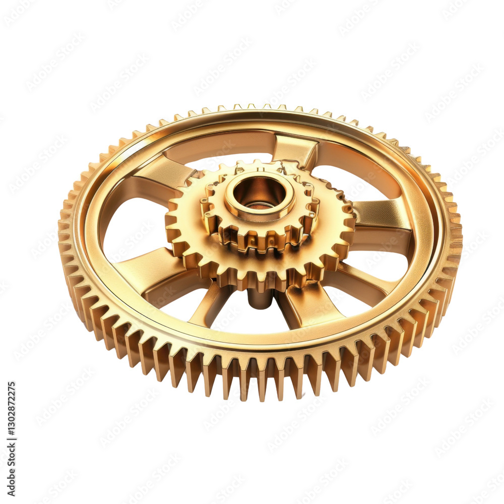 Poster golden gear mechanism with intricate details and multiple layers, showcasing engineering precision a